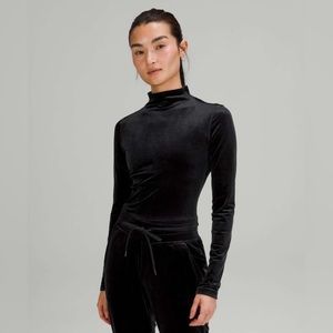 Lululemon All Aligned Mock Neck Long Sleeve Shirt *Crushed Velvet Size 6 Black